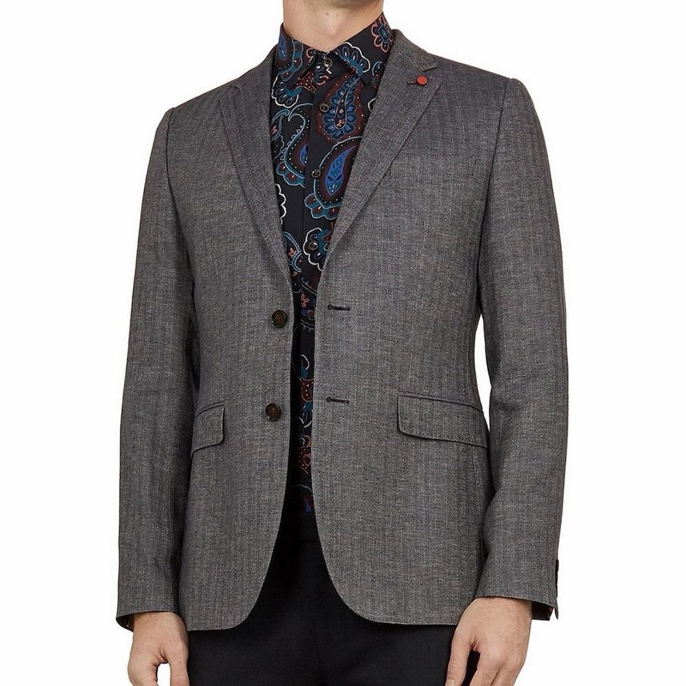 NWT TED BAKER BALROM LINEN HERRINGBONE JACKET Size 4, US Large